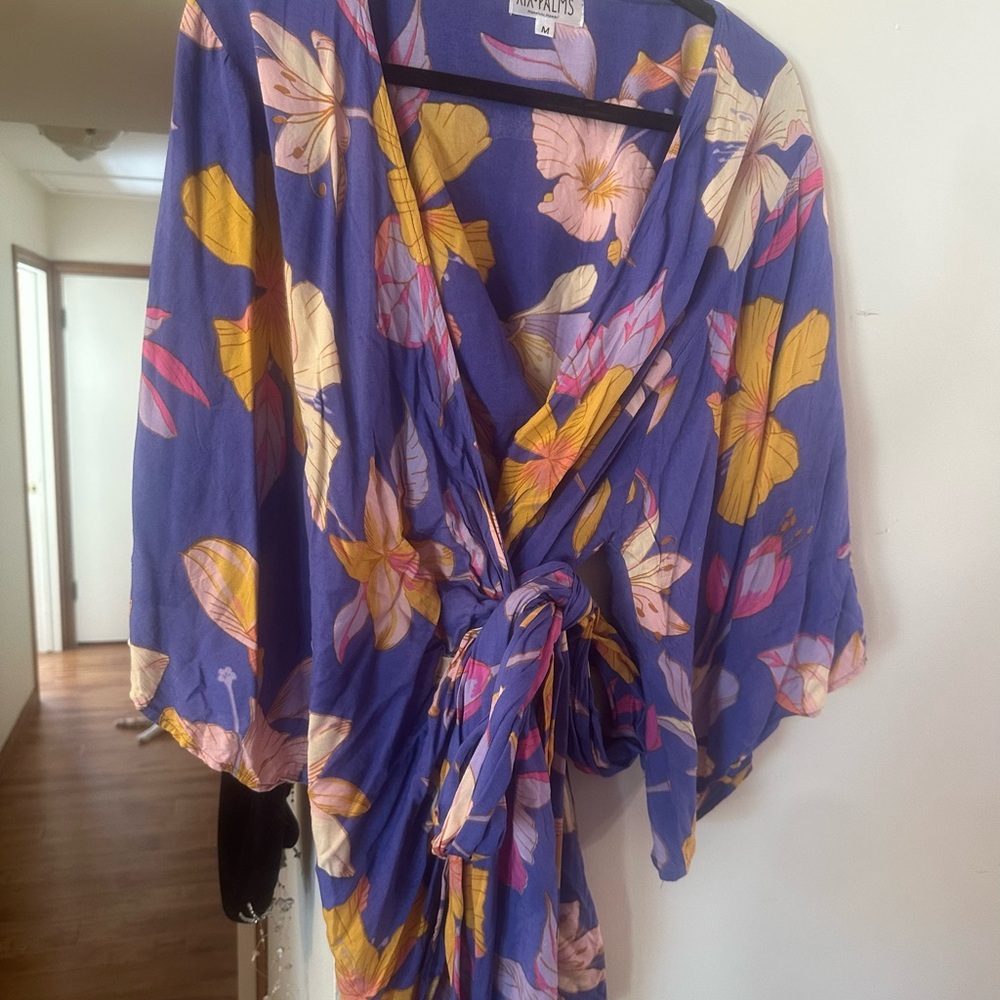 XIX Palms Floral Kimono Wrap Mini Dress